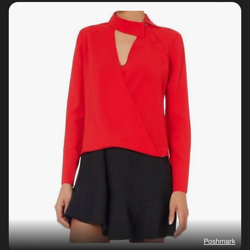 Intermix, v neck red blouse, long sleeves, size Large